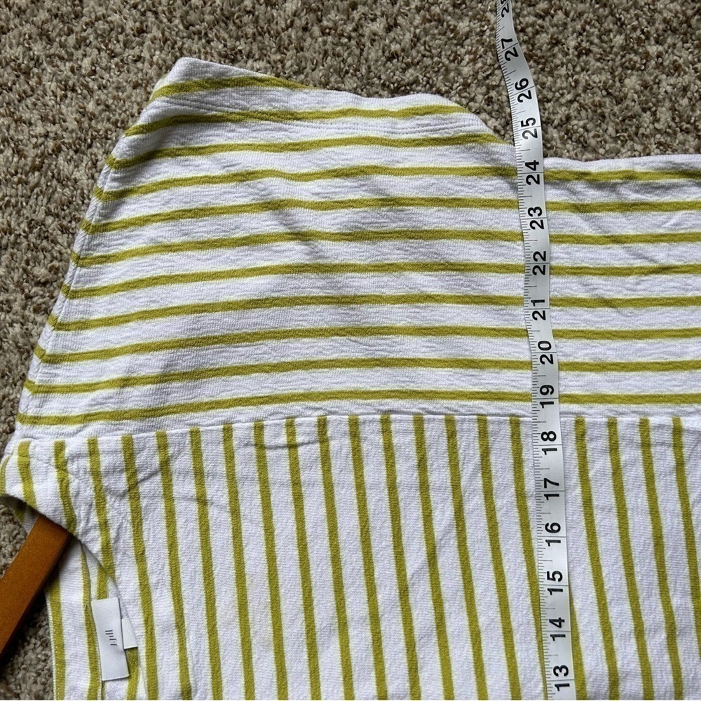 🦋 J. Jill White Green Neon Striped Short Sleeve Blouse XL Button Back Casual - Picture 7 of 7